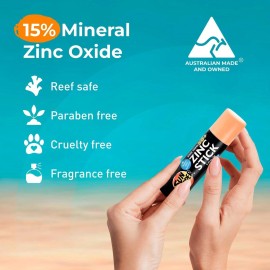 Sun Zapper Zinc Oxide Mineral Sunscreen Stick - SPF 50+ Water Resistant - Light Skin Tone (Bronze/Tan) - 12g (0.42 Oz) - For Face & Body - Adults & Kids - Made in Australia