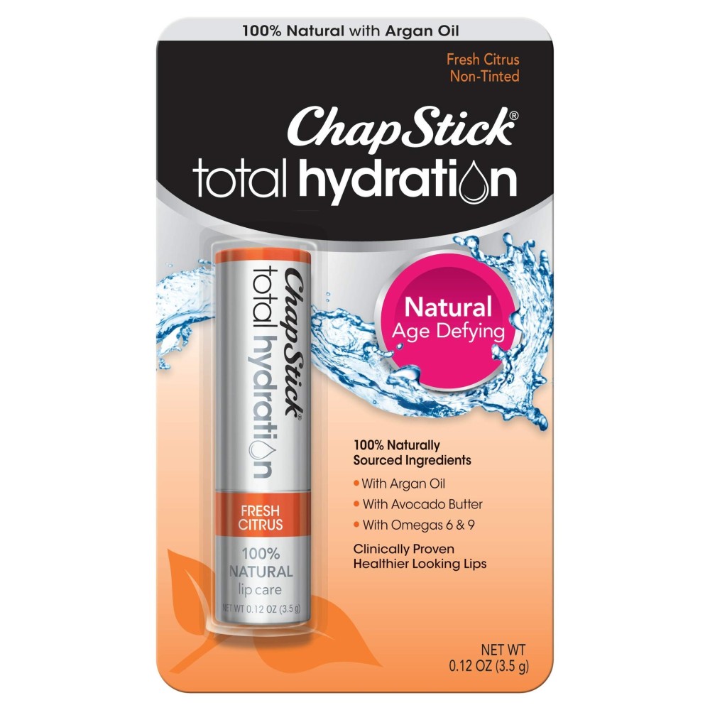 ChapStick Total Hydration (Fresh Citrus Flavor, 0.12 Ounce) Flavored Lip Balm Tube, Natural Age Defying Lip Care, Clinically Proven