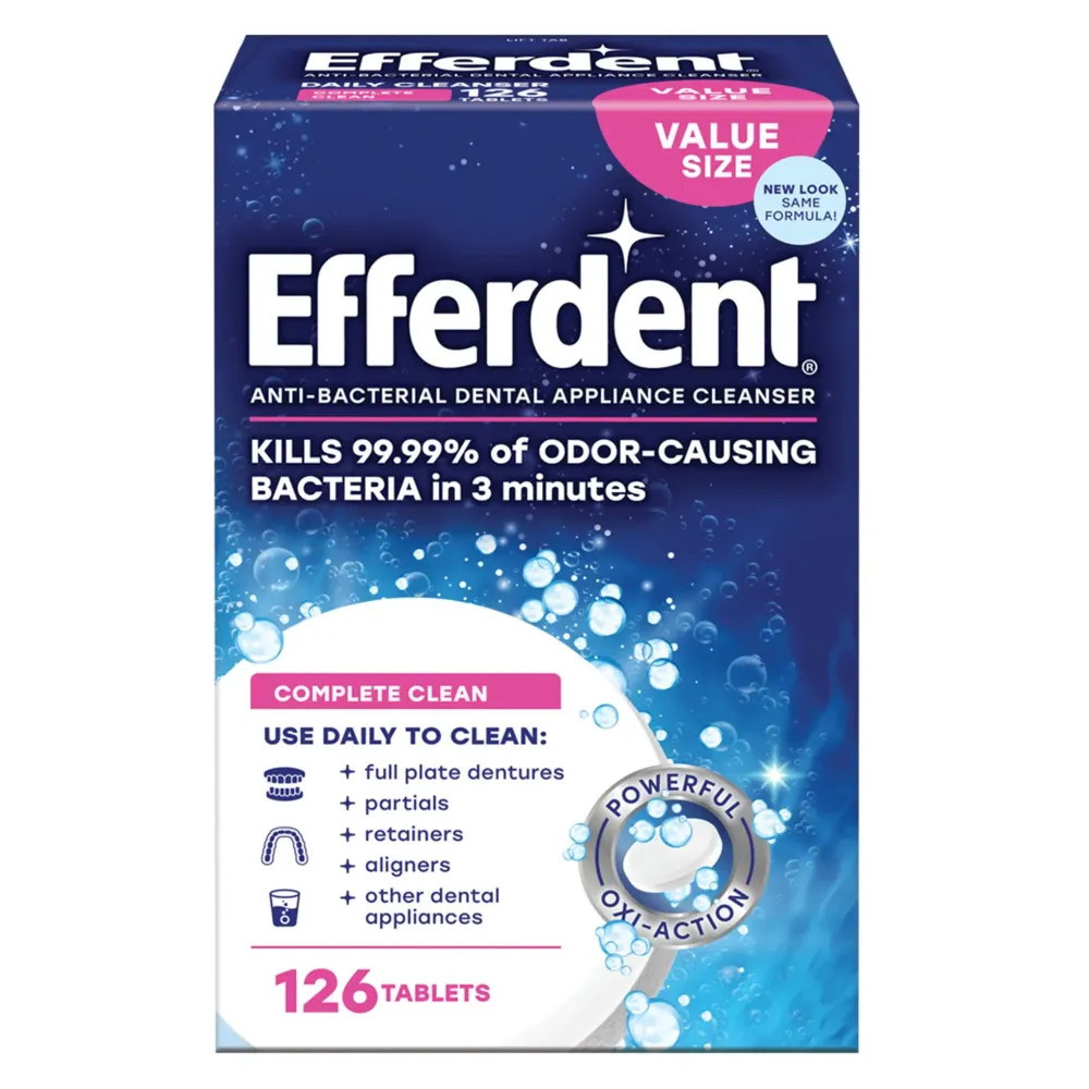 Efferdent Retainer Cleaning Tablets, Denture Cleanser Tablets for Dental Appliances, Complete Clean, 126 Tablets Efferdent Retainer Cleaning Tablets, Denture Cleanser Tablets for Dental Appliances, Complete Clean, 126 Tablets