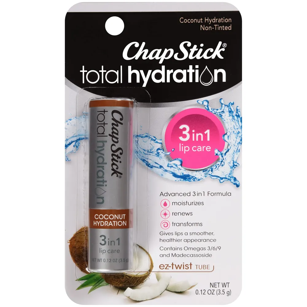 ChapStick Total Hydration Coconut Lip Balm Tube, Hydrating Coconut ChapStick for Lip Care - 0.12 Oz ChapStick Total Hydration Coconut Lip Balm Tube, Hydrating Coconut ChapStick for Lip Care - 0.12 Oz