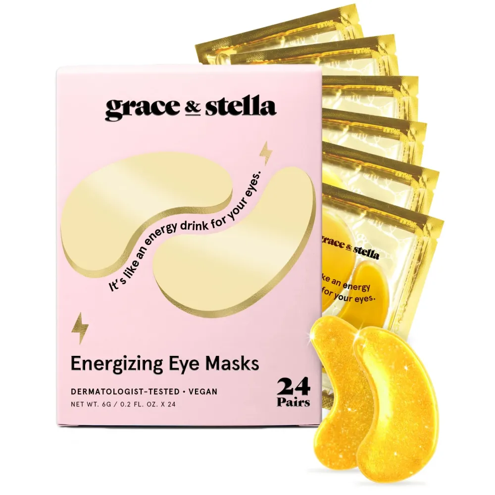 grace & stella Award Winning Under Eye Mask - Travel Essentials - Birthday Gifts for Women - Gel Eye Patches for Dark Circles, Puffy Eyes, Wrinkles, Undereye Bags - Vegan - Self Care (24 Pairs, Gold)
