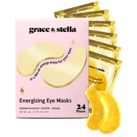 grace & stella Award Winning Under Eye Mask - Travel Essentials - Birthday Gifts for Women - Gel Eye Patches for Dark Circles, Puffy Eyes, Wrinkles, Undereye Bags - Vegan - Self Care (24 Pairs, Gold)