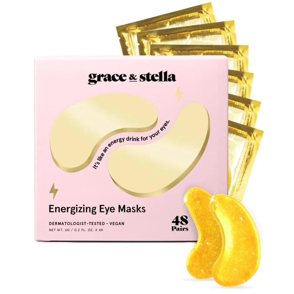 grace & stella Award Winning Under Eye Mask - Travel Essentials - Anniversary Gifts for Women - Gel Eye Patches for Dark Circles, Puffy Eyes, Wrinkles, Undereye Bags - Vegan Self Care (48 Pairs, Gold)