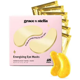 grace & stella Award Winning Under Eye Mask - Travel Essentials - Anniversary Gifts for Women - Gel Eye Patches for Dark Circles, Puffy Eyes, Wrinkles, Undereye Bags - Vegan Self Care (48 Pairs, Gold)