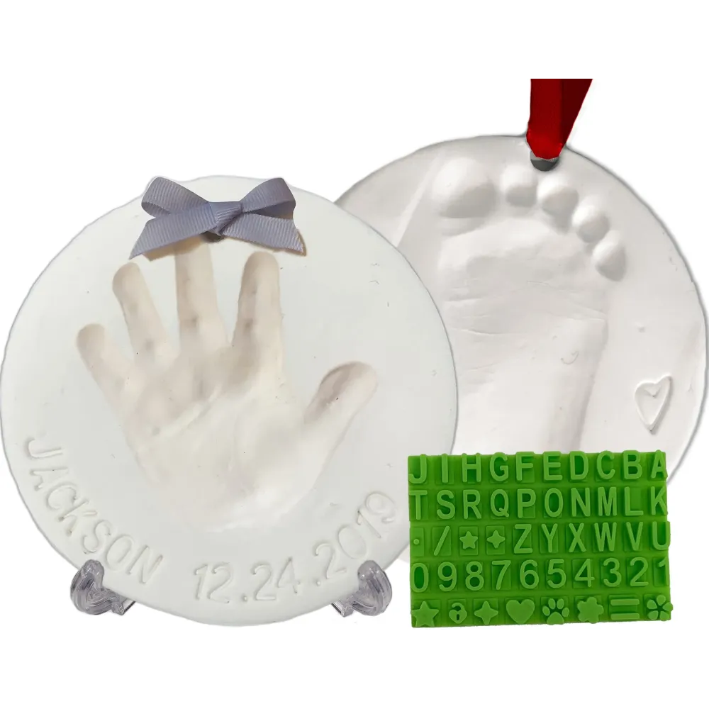Baby Handprint Footprint Keepsake Ornament Kit (Makes 2) - Bonus Stencil for Personalized Christmas, Newborn, New Mom & Shower Gifts. 2 Easels! Non-Toxic Clay, Air-Dries Light & Soft, Won\'t Crack. Baby Handprint Footprint Keepsake Ornament Kit (Makes 2) - Bonus Stencil for Personalized Christmas, Newborn, New Mom & Shower Gifts. 2 Easels! Non-Toxic Clay, Air-Dries Light & Soft, Won\'t Crack.