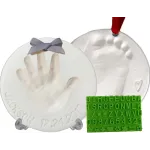 Baby Handprint Footprint Keepsake Ornament Kit (Makes 2) - Bonus Stencil for Personalized Christmas, Newborn, New Mom & Shower Gifts. 2 Easels! Non-Toxic Clay, Air-Dries Light & Soft, Won\'t Crack.