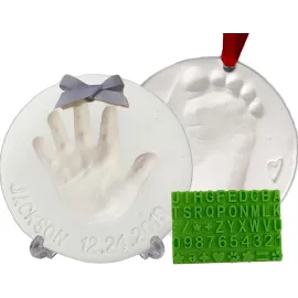Baby Handprint Footprint Keepsake Ornament Kit (Makes 2) - Bonus Stencil for Personalized Christmas, Newborn, New Mom & Shower Gifts. 2 Easels! Non-Toxic Clay, Air-Dries Light & Soft, Won\'t Crack.