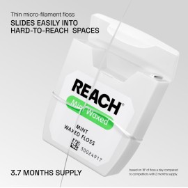 REACH Waxed Dental Floss, Mint, Plaque Remover for Teeth, Shred Resistant, Floss Slides Smoothly, Easy to Use, Waxed, Deep Cleaning Teeth, Oral Care, PFAS Free, for Adults & Kids, 6 Pack, 55 yd REACH Waxed Dental Floss, Mint, Plaque Remover for Teeth, Shred Resistant, Floss Slides Smoothly, Easy to Use, Waxed, Deep Cleaning Teeth, Oral Care, PFAS Free, for Adults & Kids, 6 Pack, 55 yd