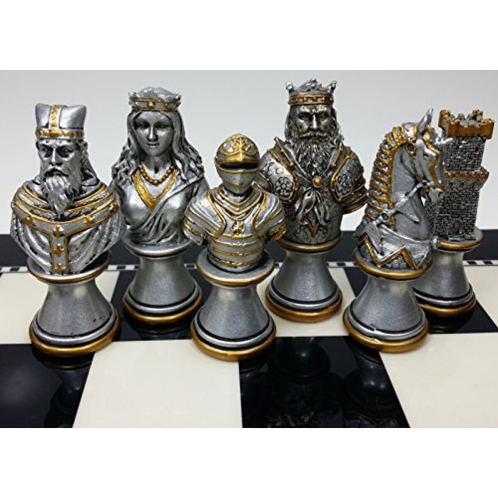 Medieval Times Crusades Knight Chess Men Set Gold & Silver Busts - NO Board Medieval Times Crusades Knight Chess Men Set Gold & Silver Busts - NO Board