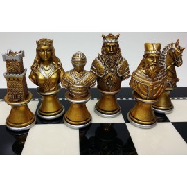 Medieval Times Crusades Knight Chess Men Set Gold & Silver Busts - NO Board Medieval Times Crusades Knight Chess Men Set Gold & Silver Busts - NO Board