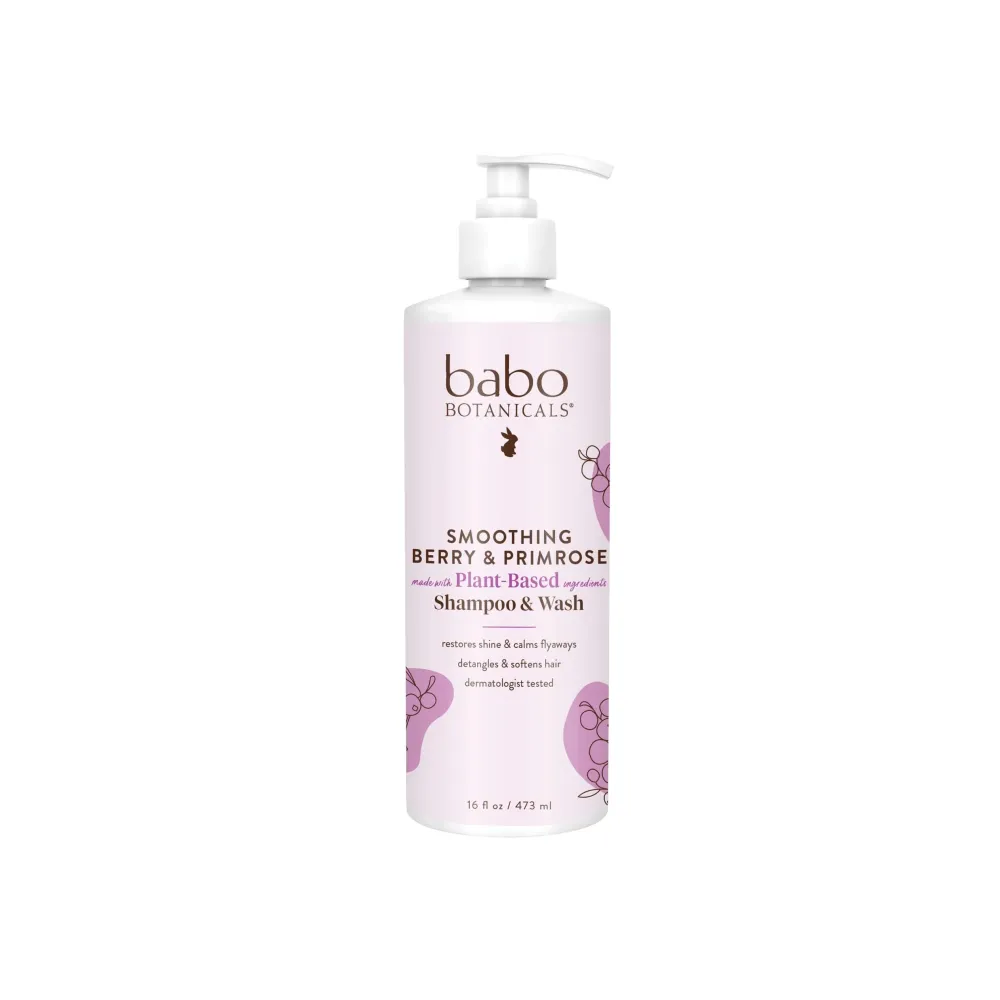 Babo Botanicals Smoothing Berry 2-in-1 Shampoo & Wash - Detangling & Nourishing - Eliminates Frizz & Prevents Static - Evening Primrose Oil - For all ages - Light Berry Fragrance- Vegan