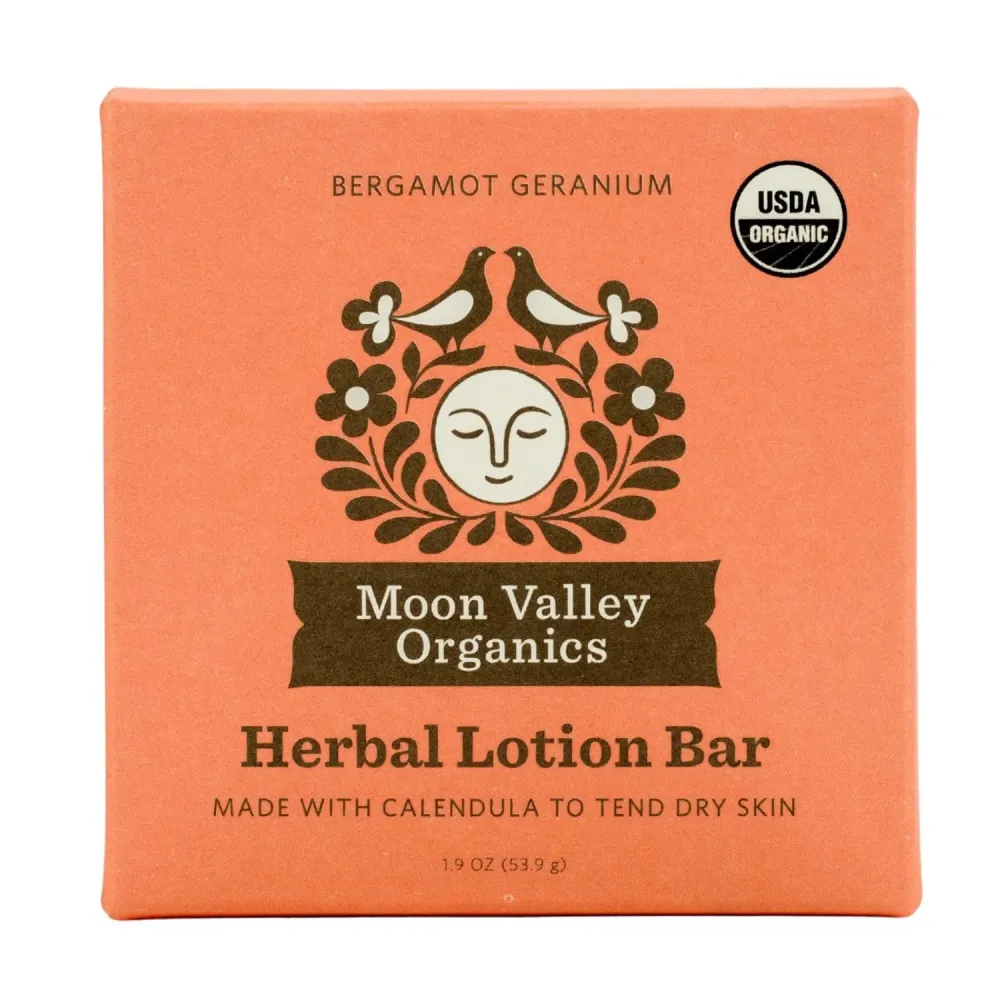 Moon Valley Organics Herbal Lotion Bar in Bergamot Geranium, Moon Melt Bar, Calendula and Comfrey, Beeswax, Heal and Restore Chapped Skin, Soothing Moon Valley Organics Herbal Lotion Bar in Bergamot Geranium, Moon Melt Bar, Calendula and Comfrey, Beeswax, Heal and Restore Chapped Skin, Soothing