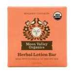 Moon Valley Organics Herbal Lotion Bar in Bergamot Geranium, Moon Melt Bar, Calendula and Comfrey, Beeswax, Heal and Restore Chapped Skin, Soothing