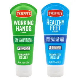 O\'Keeffe\'s Working Hands Hand Cream (3 oz Tube) and Healthy Feet Foot Cream (3 oz Tube) - Repairing Skincare for Extremely Dry, Cracked Hands and Feet, Travel Size