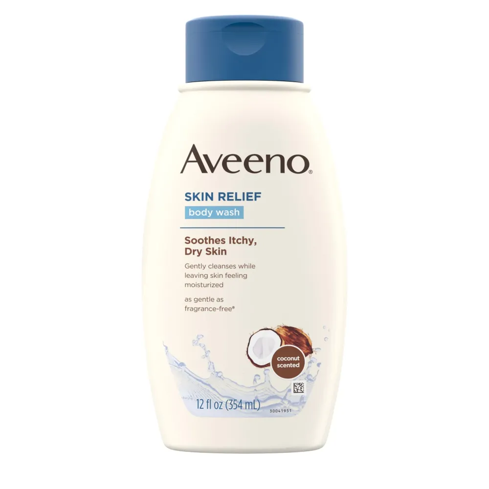Aveeno Skin Relief Body Wash with a Gentle Coconut Scent & Triple Oat Formula, Daily Cleanser for Sensitive Skin Leaves Itchy, Dry Skin Feeling Soothed & Moisturized, Soap-Free, 12 fl. oz Aveeno Skin Relief Body Wash with a Gentle Coconut Scent & Triple Oat Formula, Daily Cleanser for Sensitive Skin Leaves Itchy, Dry Skin Feeling Soothed & Moisturized, Soap-Free, 12 fl. oz