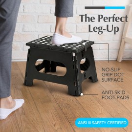 Handy Laundry - Folding Step Stool is Sturdy Enough to Support Adults and Safe Enough for Kids. Opens Easy with One Flip. Great for Kitchen, Bathroom or Bedroom (Black)