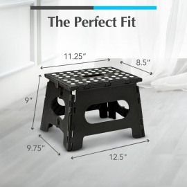 Handy Laundry - Folding Step Stool is Sturdy Enough to Support Adults and Safe Enough for Kids. Opens Easy with One Flip. Great for Kitchen, Bathroom or Bedroom (Black)