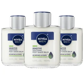 NIVEA MEN Sensitive Soothing Post Shave Balm with Vitamin E, Pro-Vitamin B5 and Chamomile Extract, Skin Care Gifts for Dad, Alcohol Free After Shave Balm for Men, 3.3 Fl Oz Bottle, Pack of 3