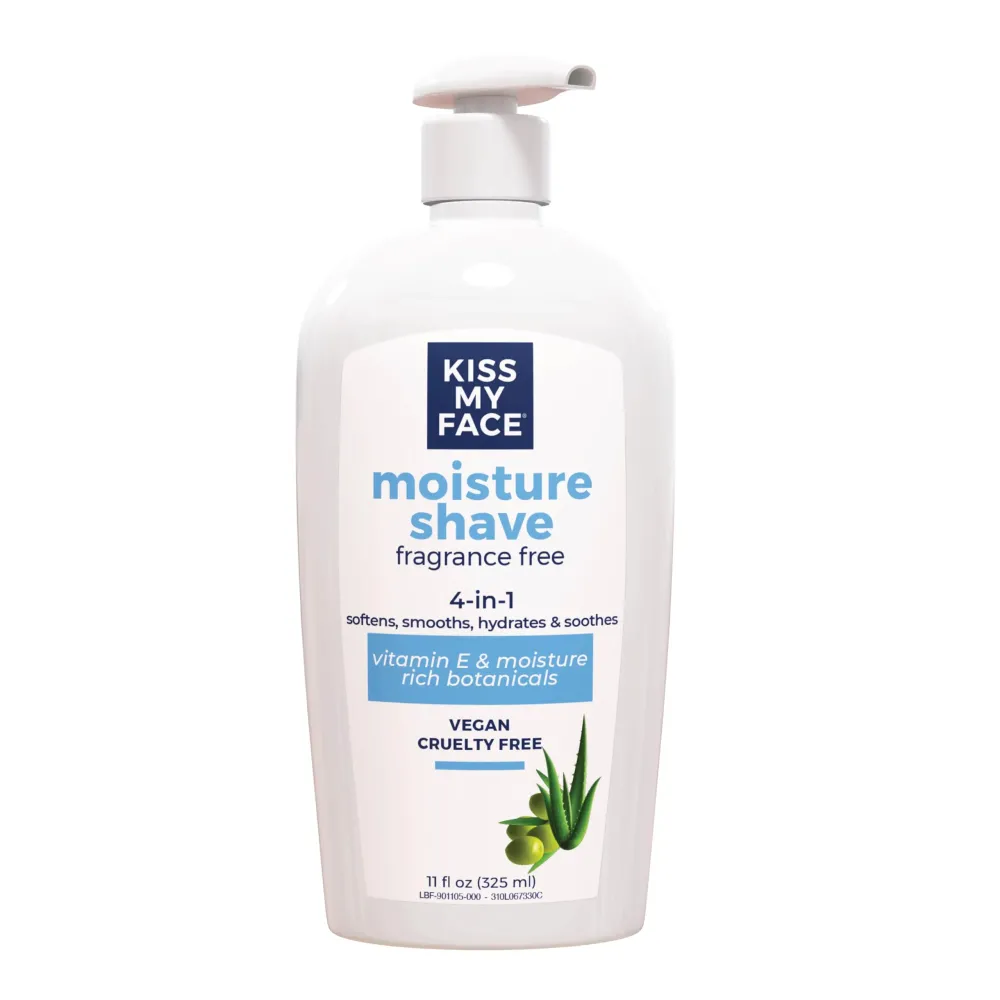 Kiss My Face Fragrance Free Moisture Shave, 4 In 1 Shaving Cream, Cruelty Free And Vegan, With Added Olive Oil And Aloe Leaf Extract, Vitamin E Rich, 11 fl Oz Pump Bottle Kiss My Face Fragrance Free Moisture Shave, 4 In 1 Shaving Cream, Cruelty Free And Vegan, With Added Olive Oil And Aloe Leaf Extract, Vitamin E Rich, 11 fl Oz Pump Bottle