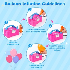 NuLink Electric Portable Dual Nozzle Balloon Blower Pump Inflation for Decoration, Party, Sport [110V~120V, 600W, Rose Red]