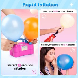 NuLink Electric Portable Dual Nozzle Balloon Blower Pump Inflation for Decoration, Party, Sport [110V~120V, 600W, Rose Red]