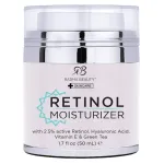 Radha Beauty Moisturizing Miracle Retinol Cream for Face - with 2.5% Retinol, Hyaluronic Acid, Vitamin E and Green Tea. Luxury Night and Day Cream 1.7 fl oz.