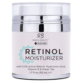 Radha Beauty Moisturizing Miracle Retinol Cream for Face - with 2.5% Retinol, Hyaluronic Acid, Vitamin E and Green Tea. Luxury Night and Day Cream 1.7 fl oz.