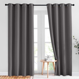 NICETOWN Gray Blackout Curtains for Bedroom 84 inches Long - Thermal Drapes Grommet Room Darkening Curtains Noise Reducing Window Treatments for Living Room (2 Panels, W52 x L84, Grey)