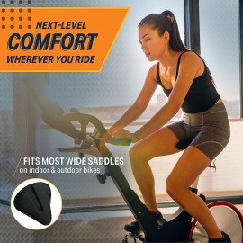 Bikeroo Comfort Bike Seat Cushion - Black Wide Padded Gel Cover for Exercise, Mountain & Road Bikes, Universal Fit for Peloton & Stationary Bikes