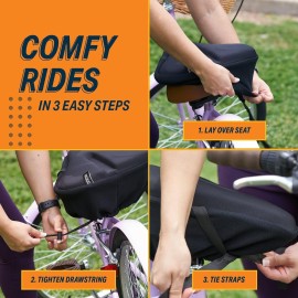 Bikeroo Comfort Bike Seat Cushion - Black Wide Padded Gel Cover for Exercise, Mountain & Road Bikes, Universal Fit for Peloton & Stationary Bikes