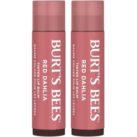 Burt\'s Bees Lip Tint Balm with Long Lasting 2 in 1 Duo Tinted Balm Formula, Color Infused with Deeply Hydrating Shea Butter for a Natural Looking Buildable Finish, Fiery Red Dahlia (2-Pack)