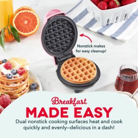 DASH Mini Maker for Individual Waffles, Hash Browns, Keto Chaffles with Easy to Clean, Non-Stick Surfaces, 4 Inch, Pink