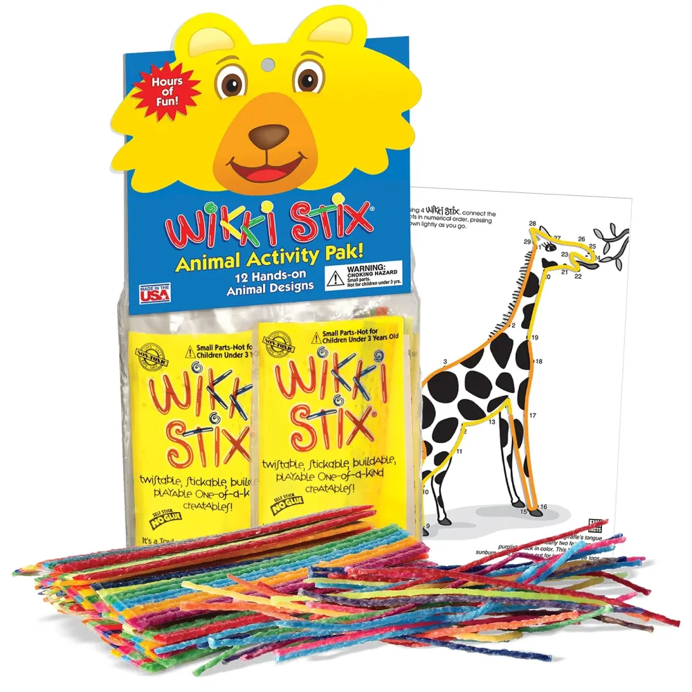 WIKKI STIX Animal Activity Pak - Features 12 Zoo Animals with Hands-on Activity and Fun Fact on Each, Made in The USA! Multiple Colors ! WIKKI STIX Animal Activity Pak - Features 12 Zoo Animals with Hands-on Activity and Fun Fact on Each, Made in The USA! Multiple Colors !