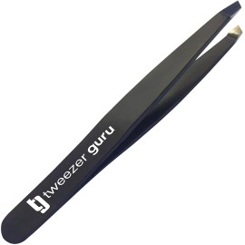 Tweezer Guru Tweezers for Women Facial Hair & Men - Precision Slant-Pointed Eyebrow Tweezer for Ingrown Hair, Blackhead & Splinter Removal (Black)