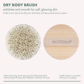 EcoTools Dry Body Brush, Cruelty-Free Bristles Exfoliate & Smooth Skin, Dry Brushing Removes Dry Skin, May Help Improve Circulation & Skin Tone, Eco-Friendly Skincare Tool, Vegan, 1 Count