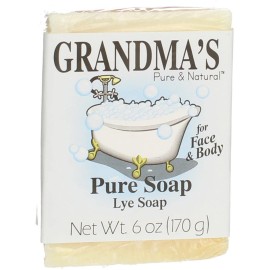 Grandma\'s Pure Lye Soap Bar - 6.0 oz Unscented Face & Body Wash Cleans with No Detergens, Dyes & Fragrances - 60018, pack-of-6