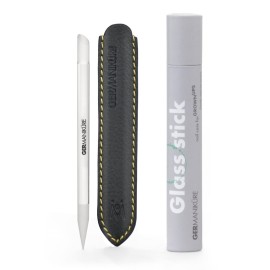 GERMANIKURE Clear Glass Cuticle Stick in Leather Sleeve - Ethically Made in Czech Republic - Cuticle Pusher & Remover, Callous & Dry Skin Fingertip File, Nail Shaper