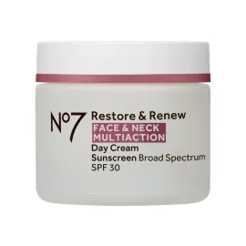 No7 Restore & Renew Multi Action Face & Neck SPF 30 Day Cream - Firming & Hydrating Face Moisturizer with Hyaluronic Acid to Help Visibly Reduce the Appearance of Wrinkles (1.69 Fl Oz)