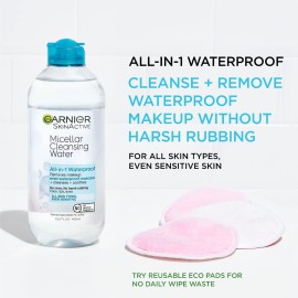 Garnier Micellar Water For Waterproof Makeup, Hydrating Facial Cleanser & Makeup Remover, Suitable for Sensitive Skin, Vegan, Cruelty Free, 13.5 Fl Oz (400mL), 1 Count Garnier Micellar Water For Waterproof Makeup, Hydrating Facial Cleanser & Makeup Remover, Suitable for Sensitive Skin, Vegan, Cruelty Free, 13.5 Fl Oz (400mL), 1 Count