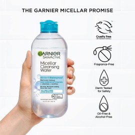 Garnier Micellar Water For Waterproof Makeup, Hydrating Facial Cleanser & Makeup Remover, Suitable for Sensitive Skin, Vegan, Cruelty Free, 13.5 Fl Oz (400mL), 1 Count Garnier Micellar Water For Waterproof Makeup, Hydrating Facial Cleanser & Makeup Remover, Suitable for Sensitive Skin, Vegan, Cruelty Free, 13.5 Fl Oz (400mL), 1 Count