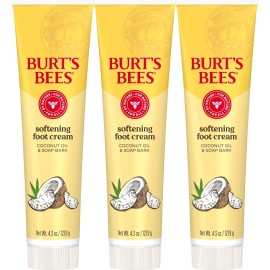 Burt\'s Bees Softening Foot Cream with Coconut Oil and Soap Bark, 4.3 Ounces, Pack of 3