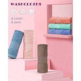 Cleanbear Face-Cloth Washcloths Set,100% Cotton, High Absorbent, 6-Pack 6 Colors, Size13 x13-deep Color Cleanbear Face-Cloth Washcloths Set,100% Cotton, High Absorbent, 6-Pack 6 Colors, Size13 x13-deep Color
