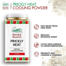 Snake Brand Prickly Heat Cooling Powder for Everyday Use - Anti-Chafing, Heat Rash Relief, Absorbs Sweat, Classic Original Scent (4.9 Oz / 140g) Snake Brand Prickly Heat Cooling Powder for Everyday Use - Anti-Chafing, Heat Rash Relief, Absorbs Sweat, Classic Original Scent (4.9 Oz / 140g)