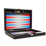 13-inch Premium Backgammon Set - Travel Size - Black Board, Scarlet Red and Patriot Blue Points