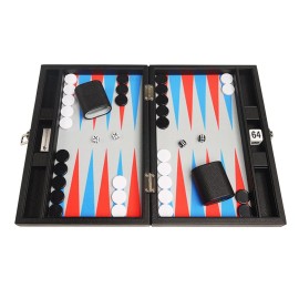 13-inch Premium Backgammon Set - Travel Size - Black Board, Scarlet Red and Patriot Blue Points 13-inch Premium Backgammon Set - Travel Size - Black Board, Scarlet Red and Patriot Blue Points