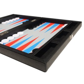 13-inch Premium Backgammon Set - Travel Size - Black Board, Scarlet Red and Patriot Blue Points 13-inch Premium Backgammon Set - Travel Size - Black Board, Scarlet Red and Patriot Blue Points