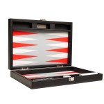 13-inch Premium Backgammon Set - Travel Size - Black Board, White and Scarlet Red Points