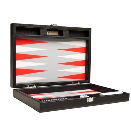 13-inch Premium Backgammon Set - Travel Size - Black Board, White and Scarlet Red Points
