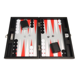 13-inch Premium Backgammon Set - Travel Size - Black Board, White and Scarlet Red Points 13-inch Premium Backgammon Set - Travel Size - Black Board, White and Scarlet Red Points