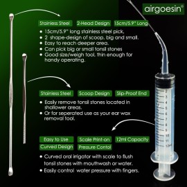 Airgoesin Upgraded Tonsil Stone Remover Tool, Blue, 5 Tips, Tonsillolith Pick Case + 1 Irrigator Fresh Breath Oral Rinse Airgoesin Upgraded Tonsil Stone Remover Tool, Blue, 5 Tips, Tonsillolith Pick Case + 1 Irrigator Fresh Breath Oral Rinse